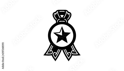 Принти на полотні Star Award Badge with Decorative Ribbon and Crown Design Featuring Emblem, Symbo