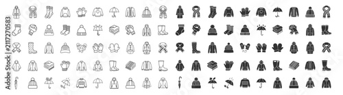 Quadro su tela winter clothing and accessories icons set including coat scarf socks hoodie glov