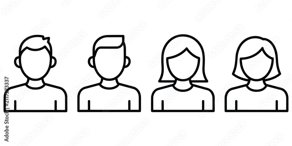 Fototapeta premium Four line of women with different hairstyles and headwear line women female figures d