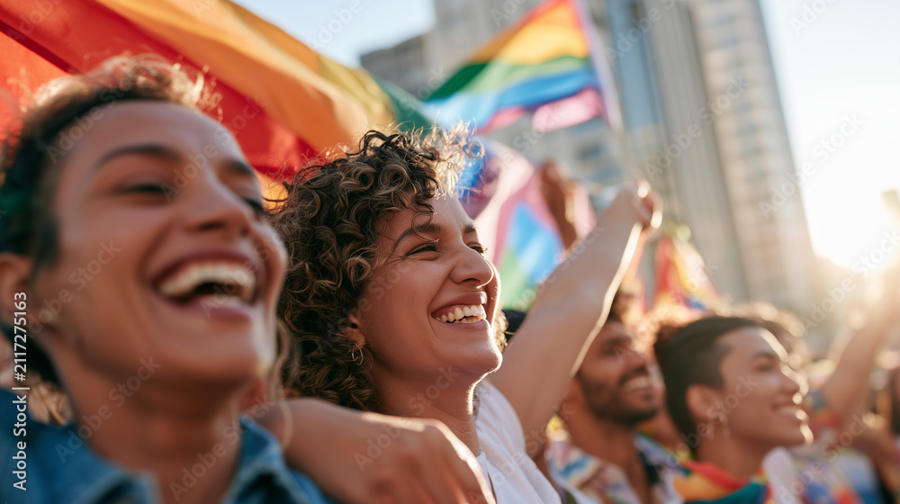 Obraz premium Joyful Diverse Group Celebrating Community and Equality During the Vibrant Parade LGBT Sao Paulo March Through City Streets