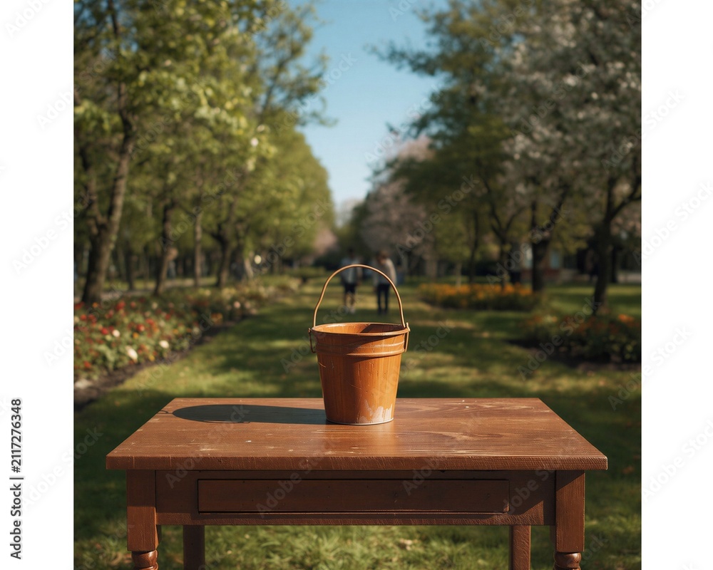 Fototapeta premium Bucket on the table in the garden