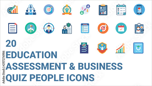 Принти на полотні Education assessment and business quiz people icons – testing, evaluation, and knowledge validation symbols