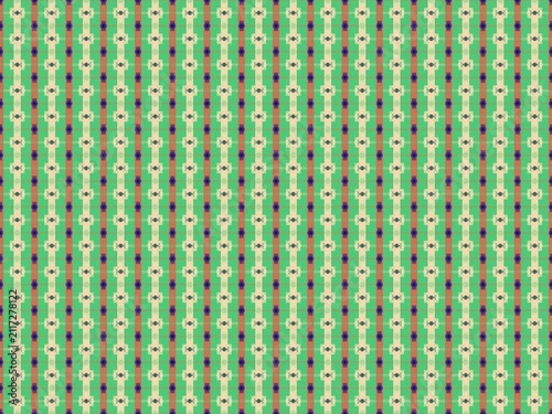 Geometric pattern features repeating vertical motifs. Soft mint green hues dominate the design. Each element combines dots, lines, and shapes. Pattern creates a balanced, rhythmic visual flow
