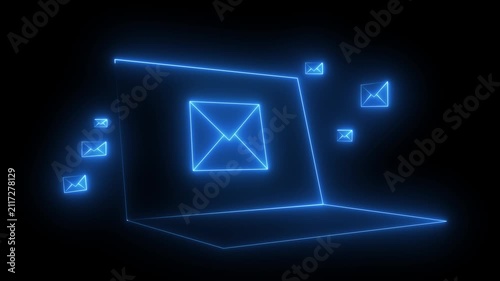 eon message icon animation with black background. message icon concept. Glowing email icon on a laptop screen.Motion graphics of concept