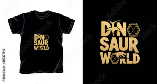 Foto Dinosaur world prehistoric theme typography design with pterodactyl and rex silhouettes art