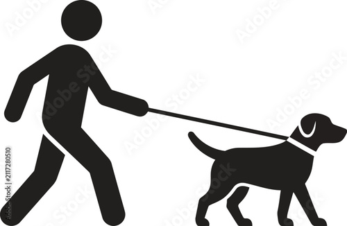 Man Walking a Dog on a Leash Vector Silhouette Icon