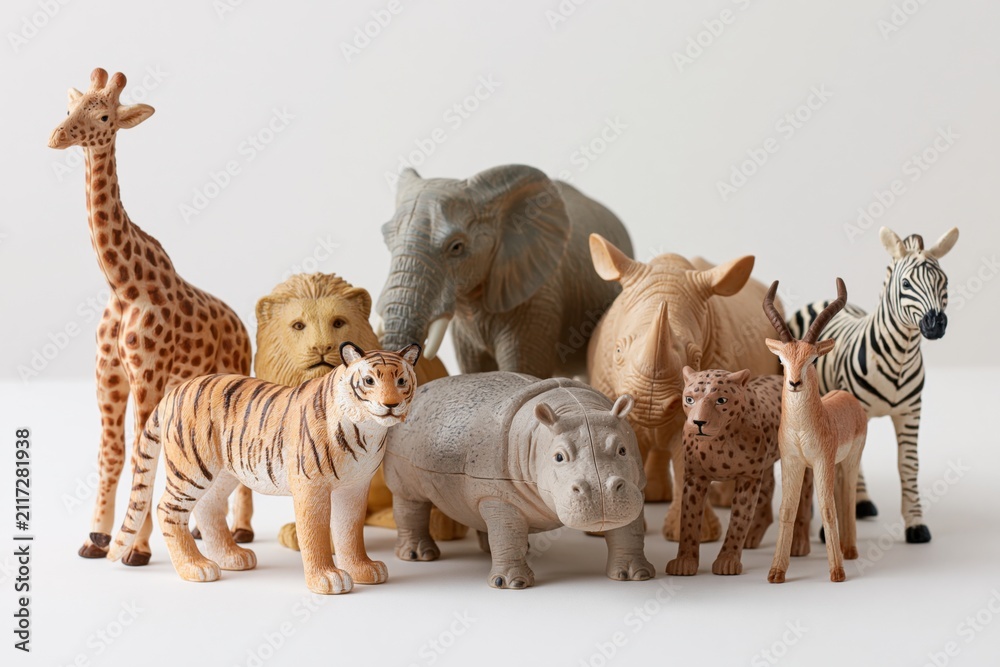 Obraz premium The Toy Animal Figures Collection in a White Studio Display