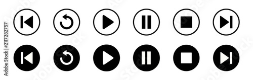 фотографія Media player control icon set with play, pause, stop, previous, next and replay symbols