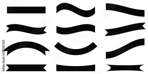Collection of blank curved banners, wavy ribbons and text label shapes
