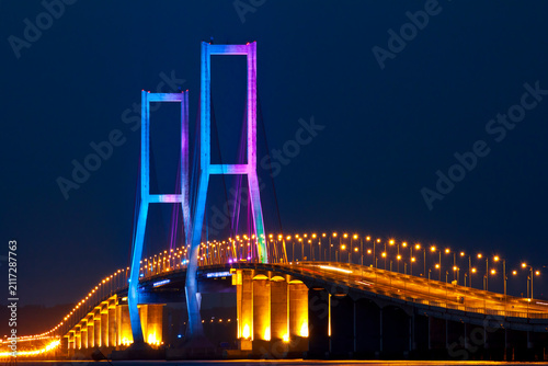 The Suramadu Bridge at Twilight,Surabaya,Indonesia.Is the longest Bridge in Indonesia connecting java and madura island.