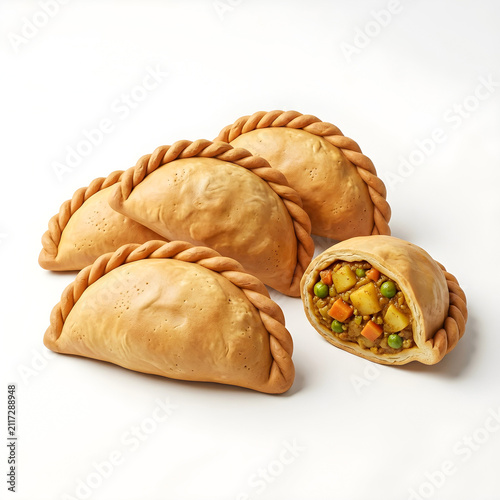 Premium handcrafted clay style karipap isolated on white background, featuring traditional Malaysian curry puff for bakeries, snack menus, cafés, and commercial creative projects.