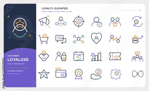 Premium Loyalty Program and Customer Rewards Outline Icon Set with 24 Editable Vector Symbols