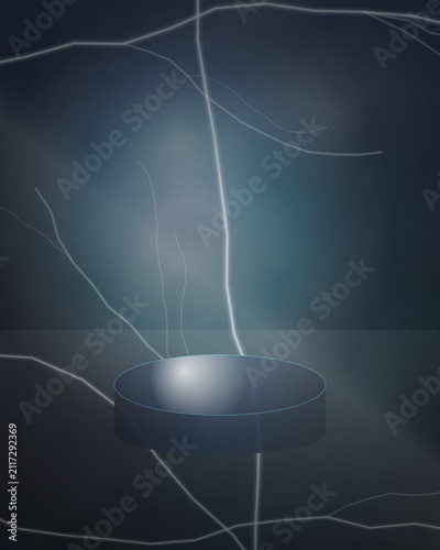 Abstract dark background with glowing lines and podium