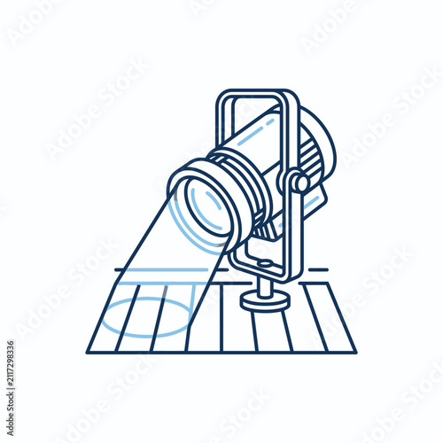 Isometric illustration of a professional theater stage spotlight.