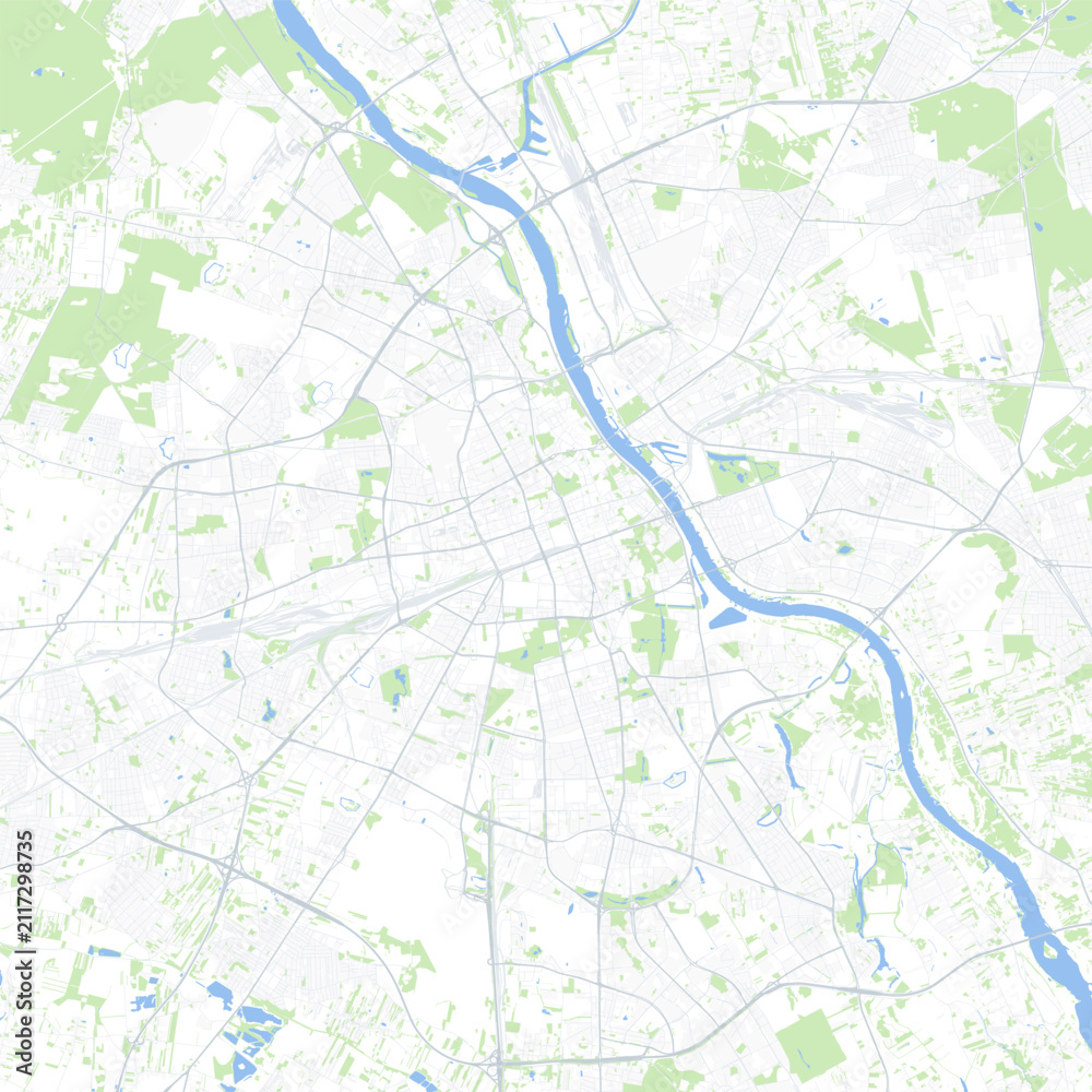 Naklejka premium Minimal vector city map of Warsaw with streets, parks and Vistula River