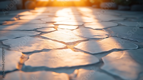 Stone Pathway at Sunset with Golden Sunlight.