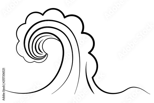Wave. Curl of water. Raging water. Sketch. Vector illustration. Outline on an isolated white background. Tsunami. Sea storm. Doodle style. Coloring book. Web design idea.