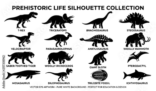 Obraz na płótnie Prehistoric dinosaur silhouette collection