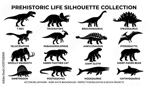 Fotografie Black dinosaur silhouette vector bundle