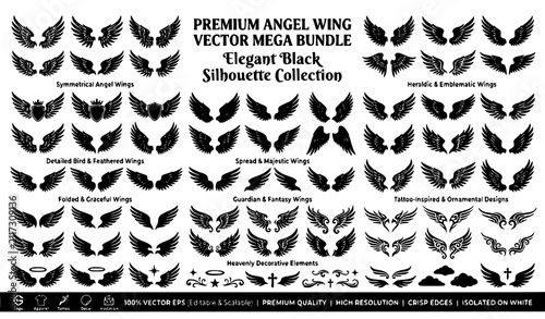 Canvastavla Angel wings silhouette vector icon mega bundle