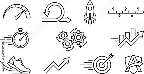 Agile project management and productivity line icons set vector illustration business startup performance