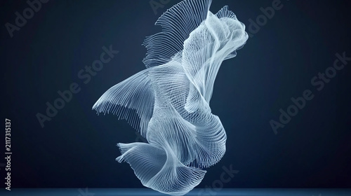 Abstract white digital fluid wave form dynamic motion on dark blue background