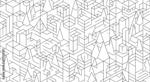 Modern Isometric Line Art Urban Cityscape Geometric Background
