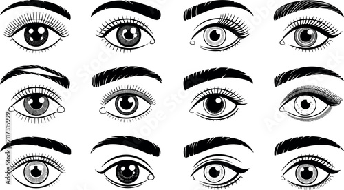 Foto Female eyes and eyebrows vector set featuring mascara eyelashes linear makeup sh