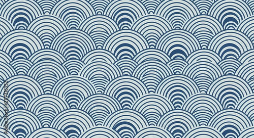 Japanese Seigaiha Blue Wave Pattern Traditional Oriental Background