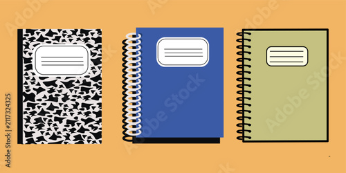 Set of Cute Spiral Notebook and Composition Book Covers, Animal Print and Pastel Journal Vector Illustration