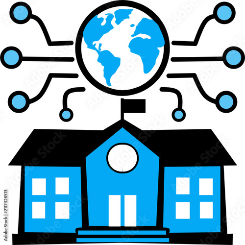 Smart School Digital Network and Connected Education Vector Illustration