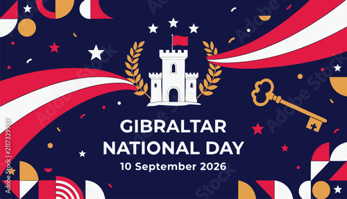 Obraz na plátně Gibraltar national day celebration poster with castle and key design