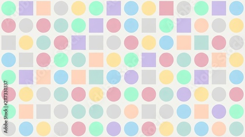 Colorful Geometric Pattern with Circles and Squares.