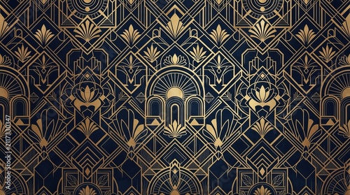 Elegant Art Deco Geometric Pattern with Gold Accents.