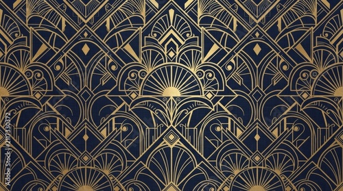 Elegant Art Deco Geometric Pattern with Gold Accents.