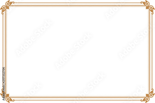 Elements of ornate vintage frames. Border gold on white classic  swirls, floral motifs. Design print for greeting cards, wedding invitations, restaurant menu, royal certificates. 5
