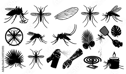 Cuadro en lienzo Mosquito insect illustration collection with realistic flying pests disease prev