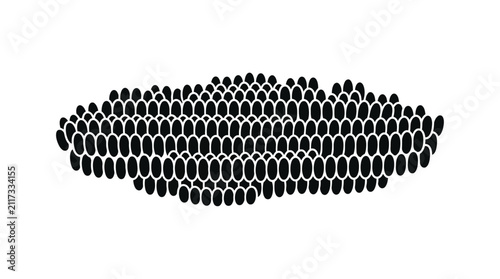 Black and white abstract illustration of a cluster of many eggs.