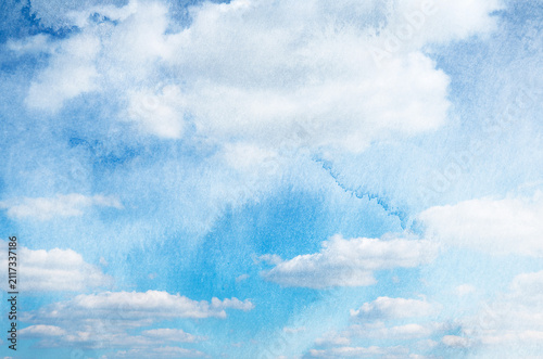 Watercolor sky background with soft clouds