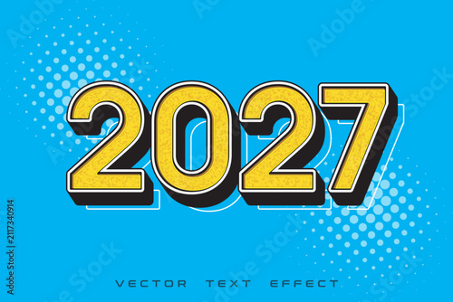 Editable 2027 Comic Pop Text Effect – Bold Retro 3D Typography Vector Template