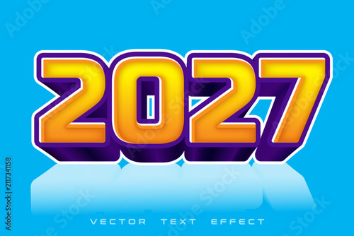 Editable 2027 Purple Yellow Text Effect – Premium 3D New Year Typography Vector Template