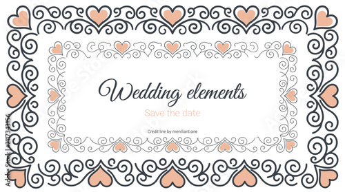 Wedding design elements collection. ornamental frames with hearts for save the date