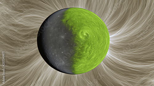 Exoplanet with Magnetic Field and Green Gray Surface Features