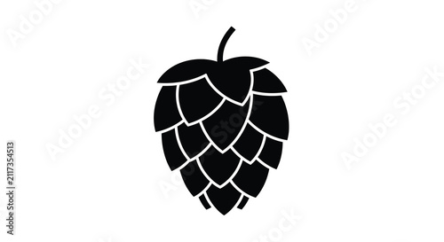 Black silhouette of a hop cone against a white background silhouette hops