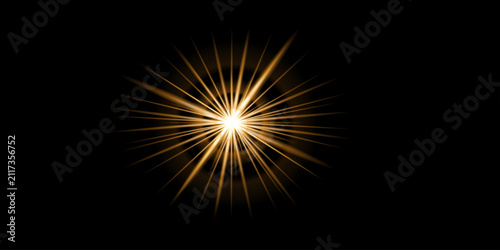 Foto Golden Starburst Light Explosion With Radiant Rays on Black Background for Celeb
