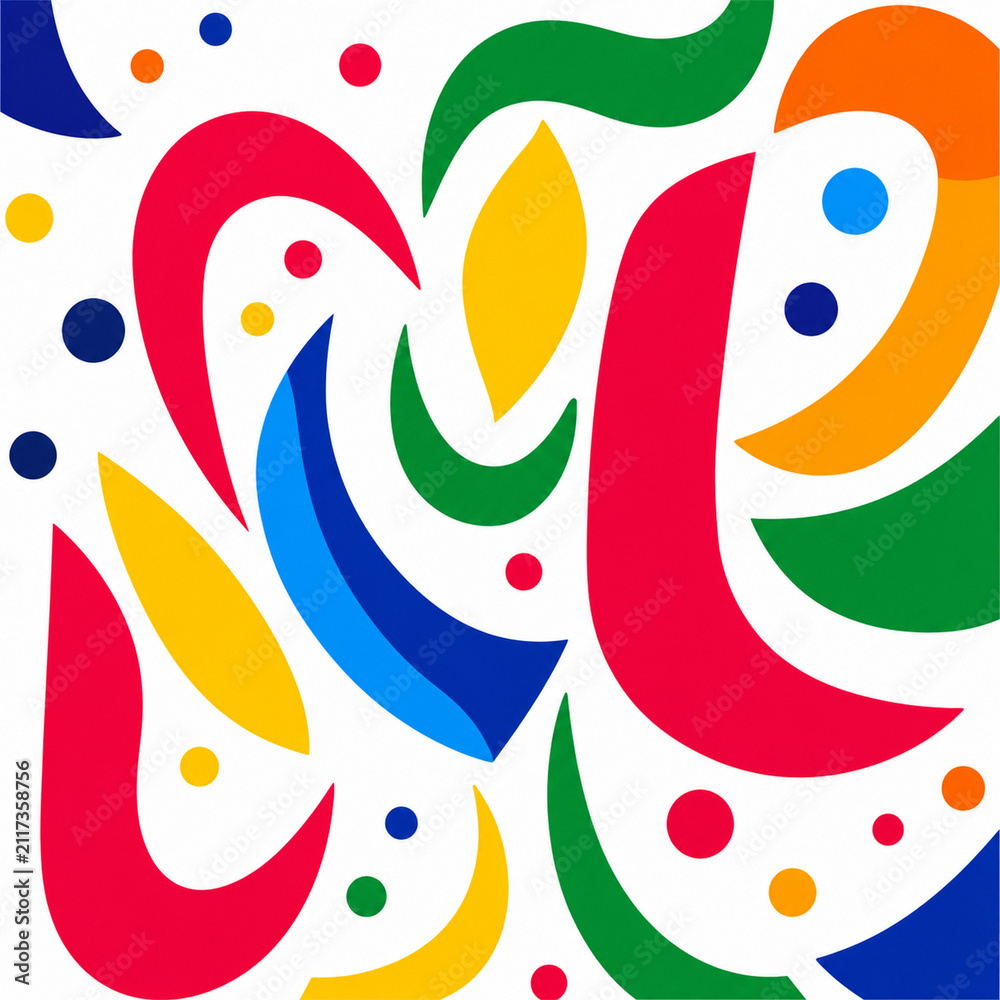 Obraz premium Colorful Abstract Geometric Pattern with Organic Shapes on White Background