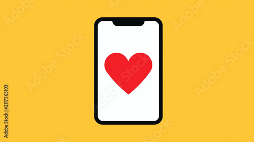 Smartphone with heart symbol on bright yellow background  