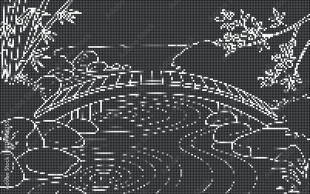 Fototapeta premium Minimal Japanese Garden Bridge with Flowing River Dashed Line Vector Illustration