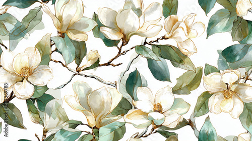 Magnolia Pattern Cream Sage Southern Luxury Seamless