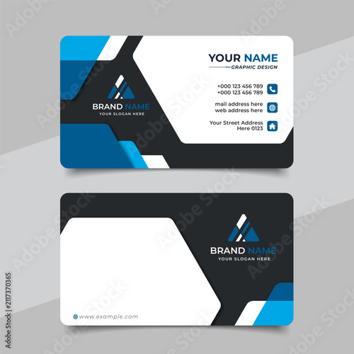 Blue modern creative business card and name card horizontal simple clean template vector design